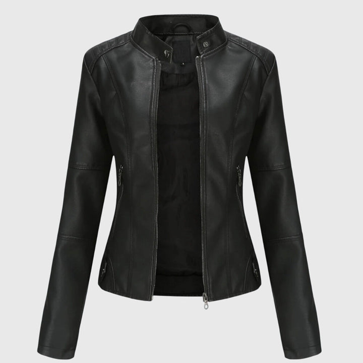 Womens Black Leather Moto Jacket Slim Fit