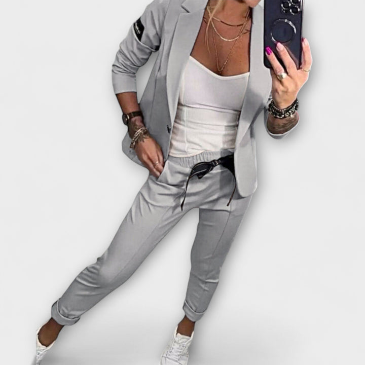 Women's Three Piece Blazer Jogger Set Brown