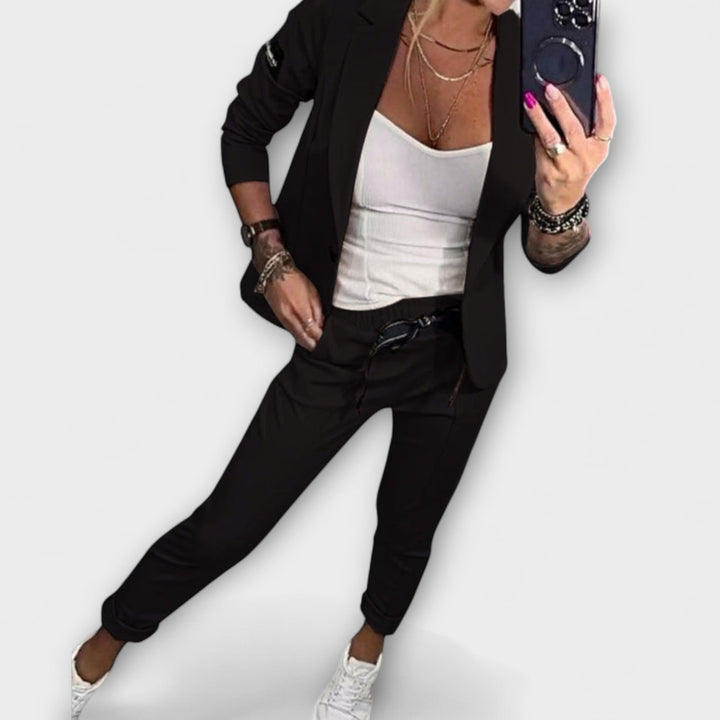 Women's Three Piece Blazer Jogger Set Brown