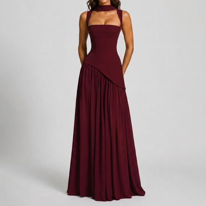 Satin Draped Maxi Dress Women Formal Side Slit Gown