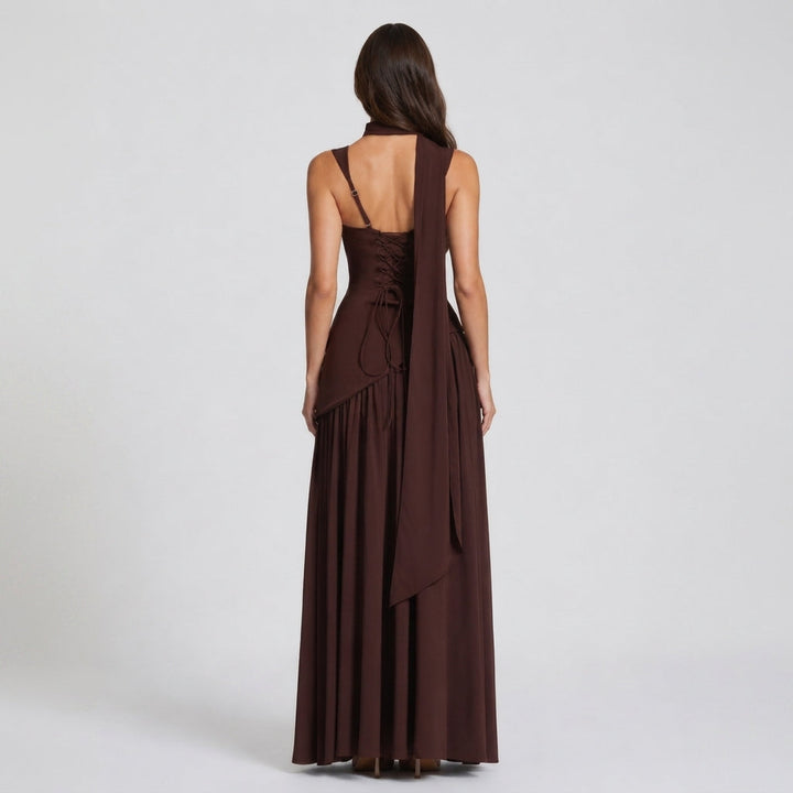 Satin Draped Maxi Dress Women Formal Side Slit Gown