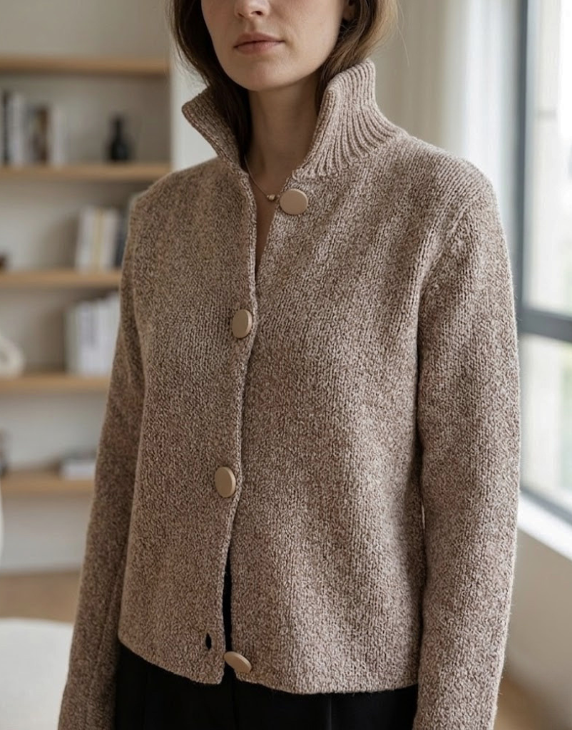 Women's Textured Knit Jacket with Gold Buttons