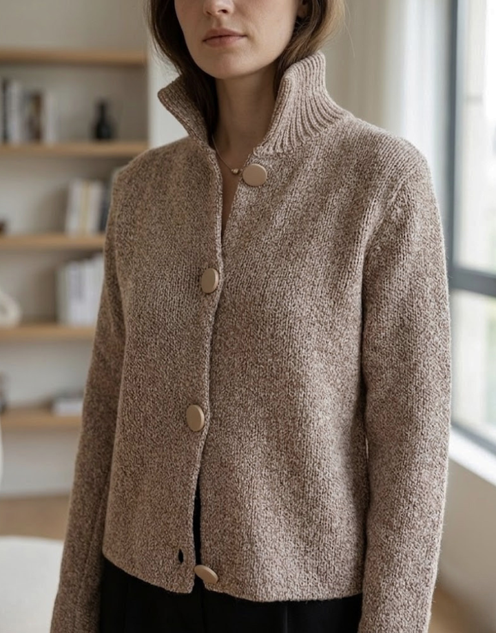 Women's Textured Knit Jacket with Gold Buttons