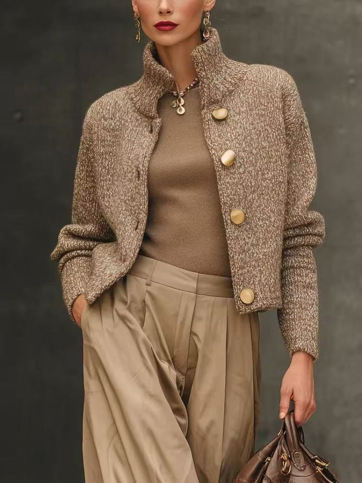 Womens Wool Blend Cropped Jacket Gold Button Cardigan