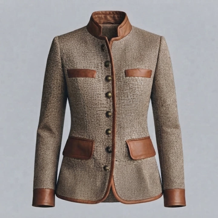 Womens Tweed Blazer with Leather Trim Tailored Fit