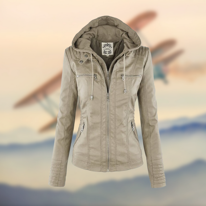 Women Faux Leather Hooded Moto Jacket Slim Fit