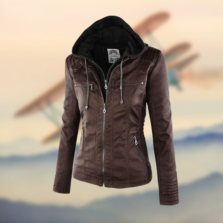 Women Faux Leather Hooded Moto Jacket Slim Fit