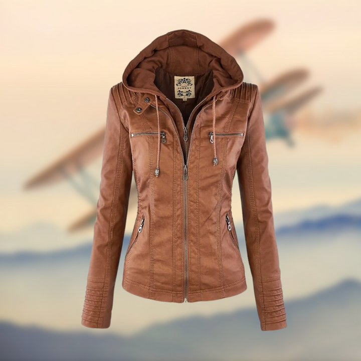 Women Faux Leather Hooded Moto Jacket Slim Fit