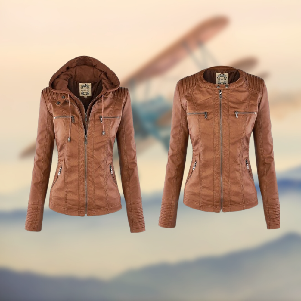 Women Faux Leather Hooded Moto Jacket Slim Fit