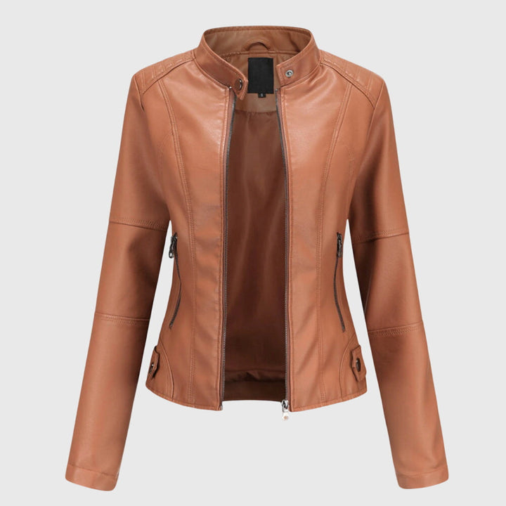Womens Black Leather Moto Jacket Slim Fit