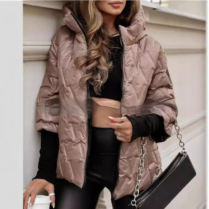 Womens Quilted Puffer Jacket Hooded Cozy Winter Coat