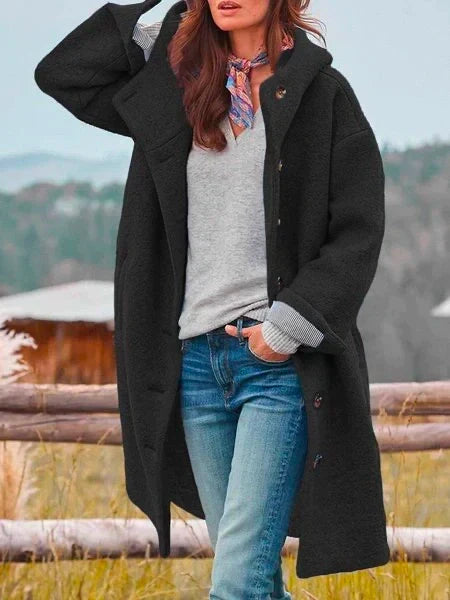 Womens Long Wool Blend Button Up Coat Outdoor Jacket
