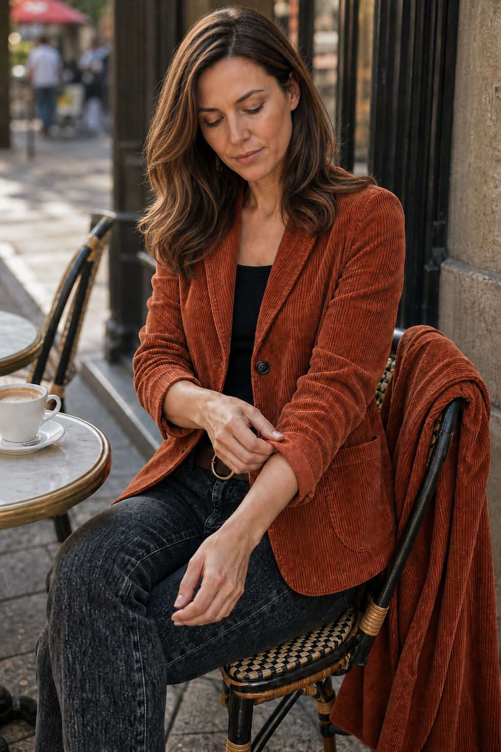 Women Corduroy Blazer Structured Shoulder Relaxed Fit