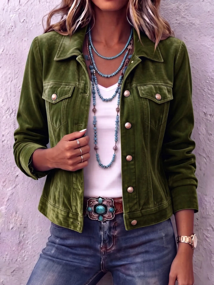 Womens Velvet Button Front Jacket Vintage Wash Style
