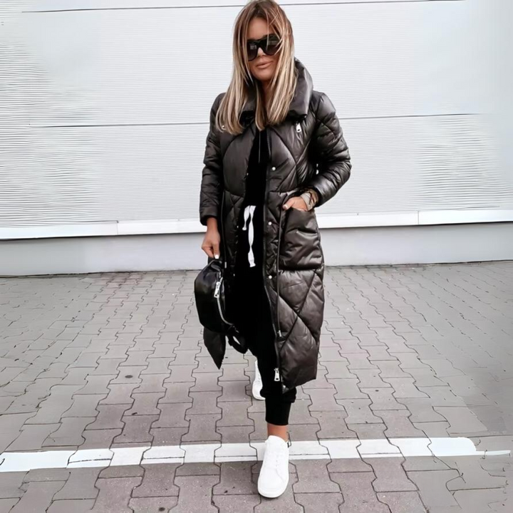Women Quilted Puffer Coat Long Glossy Diamond Winter Jacket