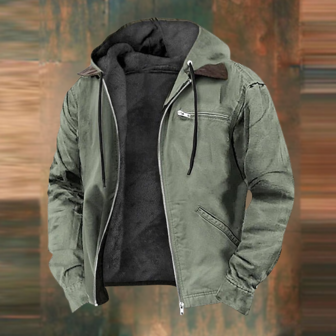 Men's Fleece Lined Canvas Hooded Jacket