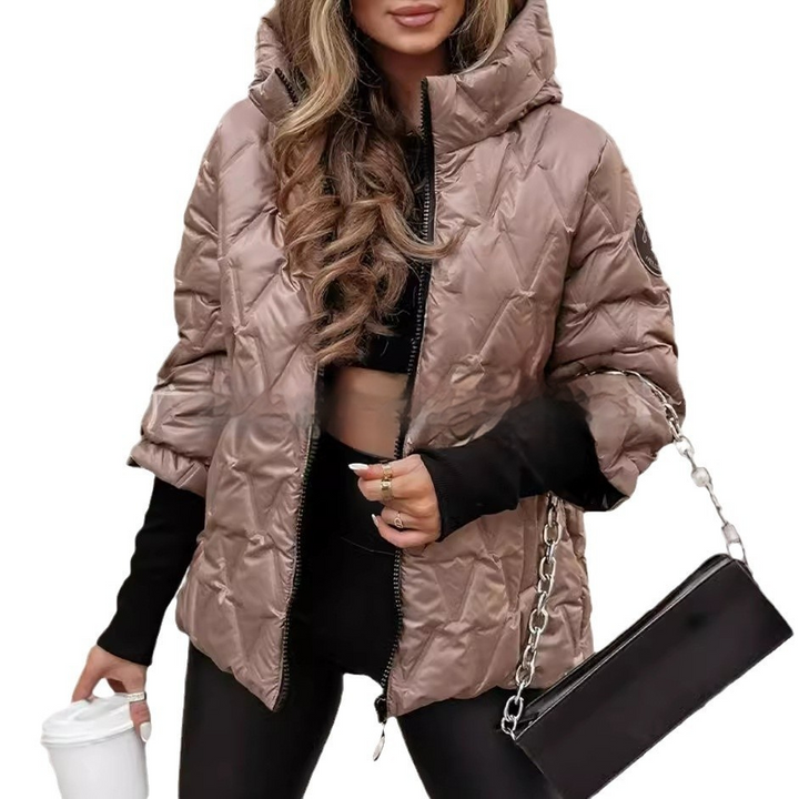 Womens Quilted Puffer Jacket Hooded Cozy Winter Coat