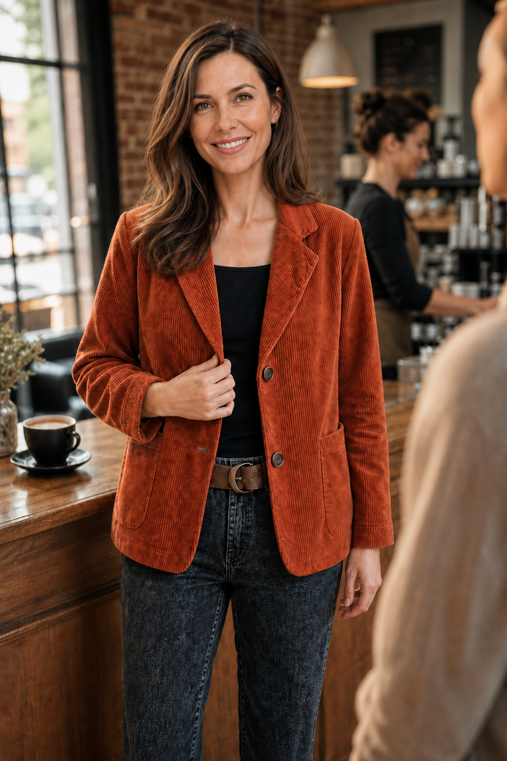 Women Corduroy Blazer Structured Shoulder Relaxed Fit