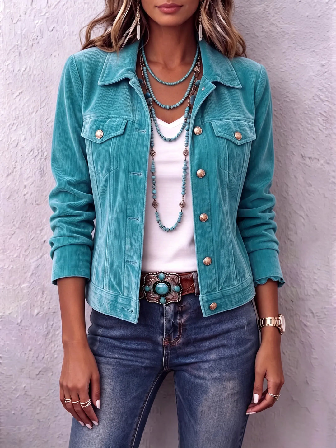 Womens Velvet Button Front Jacket Vintage Wash Style