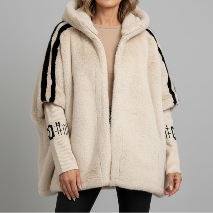 Womens Faux Fur Hooded Jacket Ribbed Knit Oversized