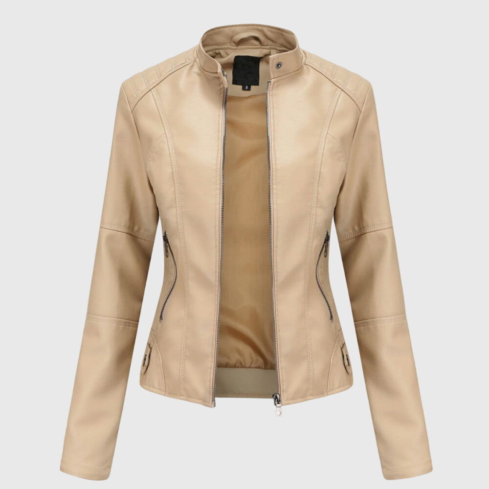 Womens Black Leather Moto Jacket Slim Fit