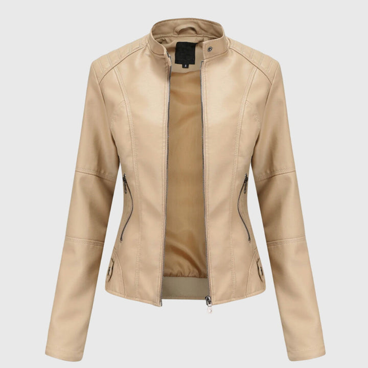 Womens Black Leather Moto Jacket Slim Fit