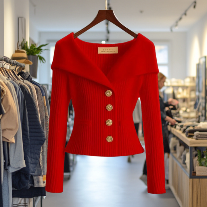 Womens Yellow Ribbed Knit Sweater Jacket with Wide Collar