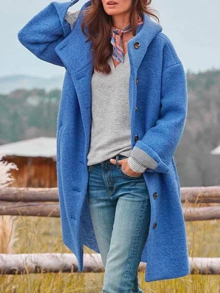 Womens Long Wool Blend Button Up Coat Outdoor Jacket