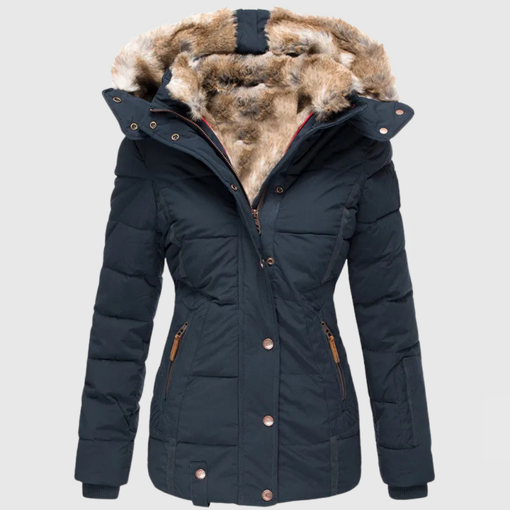 Womens Quilted Puffer Jacket Faux Fur Hood Winter Coat