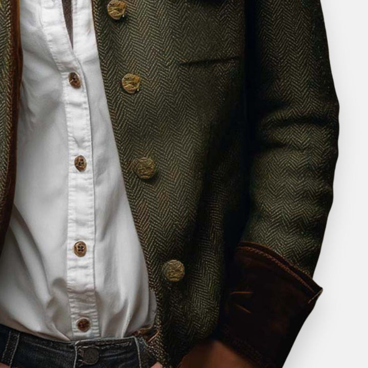 Women's Herringbone Tweed Jacket with Velvet Trim