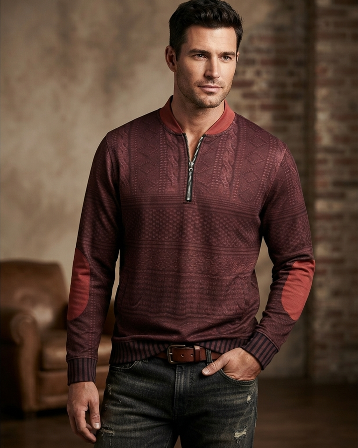 Mens Quarter Zip Knit Sweater Cable Pattern Panels