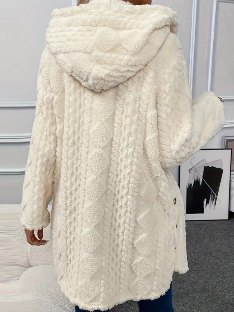 Womens Fuzzy Hooded Cardigan Coat Long Sleeve Plush