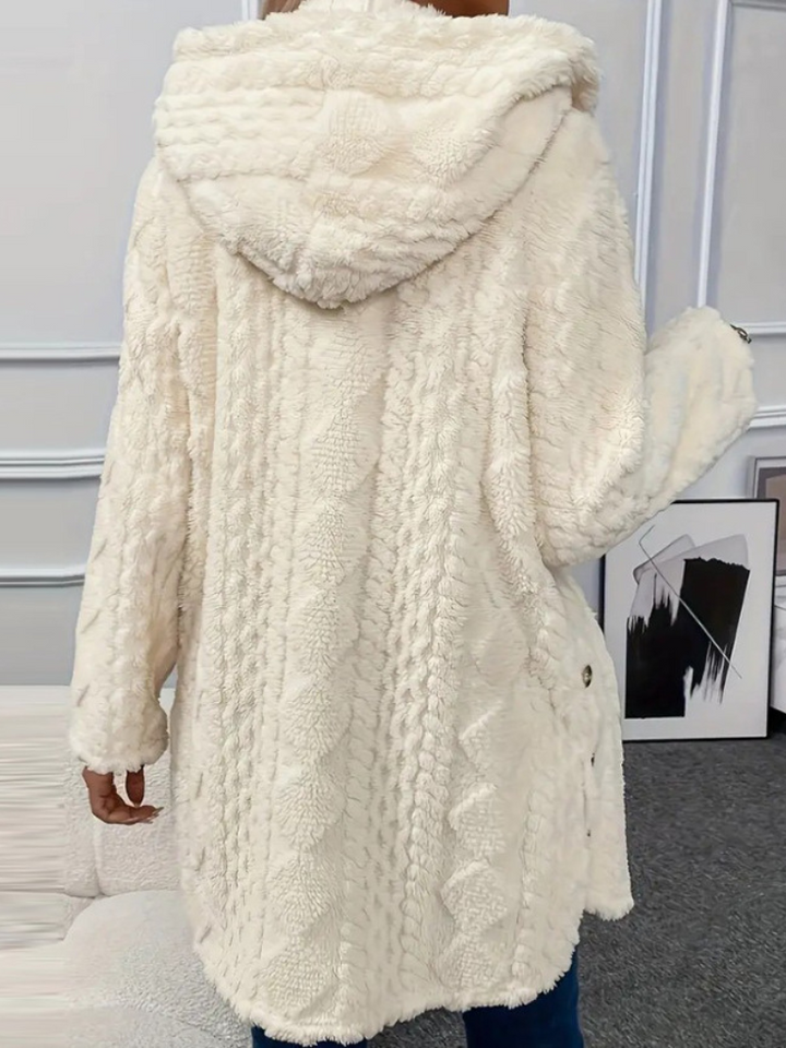 Womens Fuzzy Hooded Cardigan Coat Long Sleeve Plush