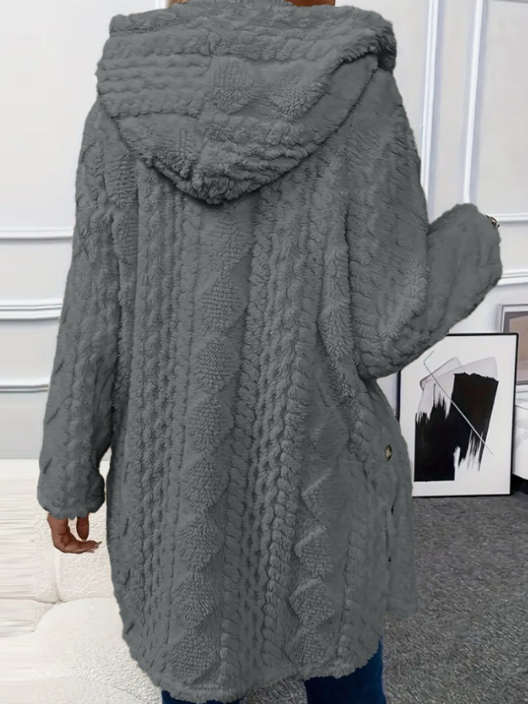 Womens Fuzzy Hooded Cardigan Coat Long Sleeve Plush