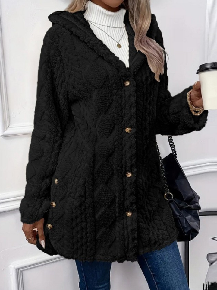 Womens Fuzzy Hooded Cardigan Coat Long Sleeve Plush