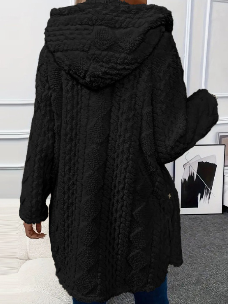 Womens Fuzzy Hooded Cardigan Coat Long Sleeve Plush