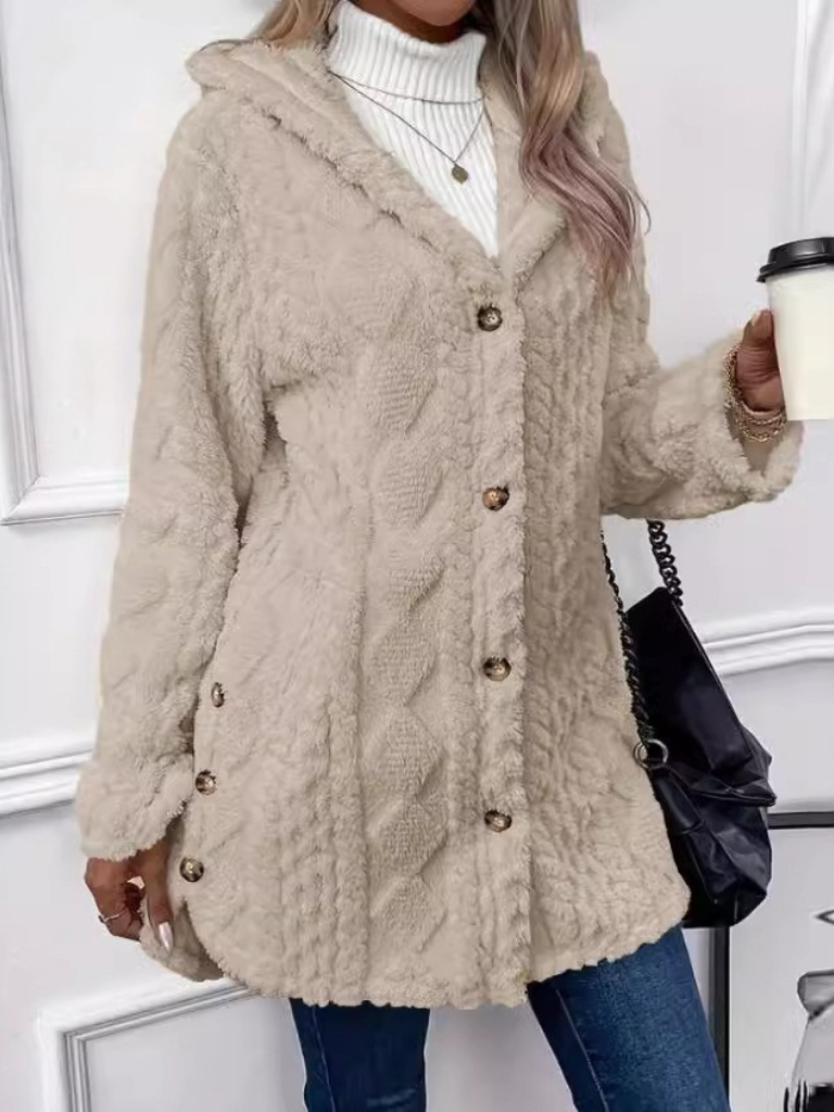 Womens Fuzzy Hooded Cardigan Coat Long Sleeve Plush
