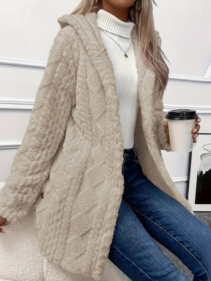 Womens Fuzzy Hooded Cardigan Coat Long Sleeve Plush