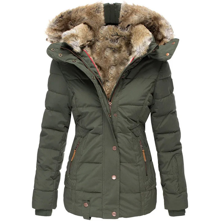 Womens Quilted Puffer Jacket Faux Fur Hood Winter Coat
