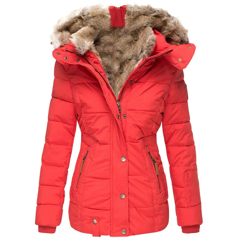 Womens Quilted Puffer Jacket Faux Fur Hood Winter Coat