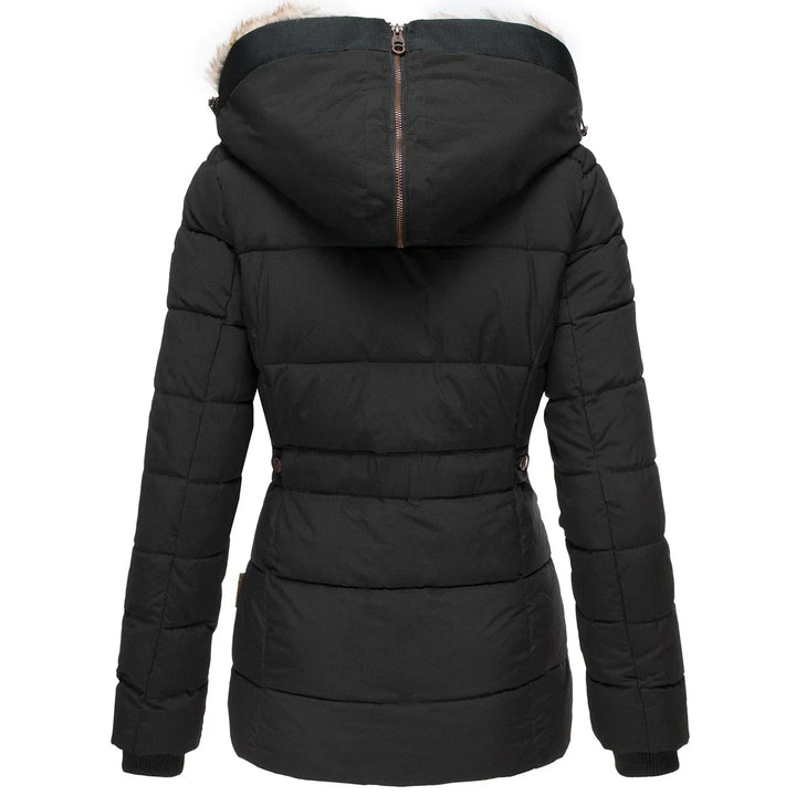 Womens Quilted Puffer Jacket Faux Fur Hood Winter Coat
