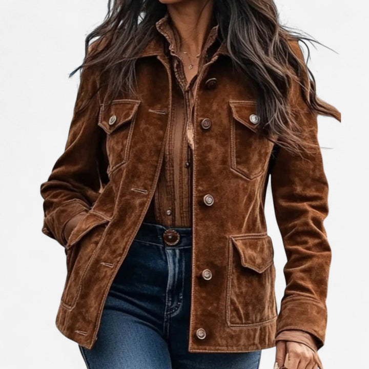 Women Suede Button Front Jacket Structured Fall Coat