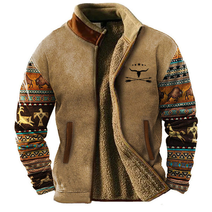 Mens Fleece Lined Jacket Southwestern Aztec Pattern