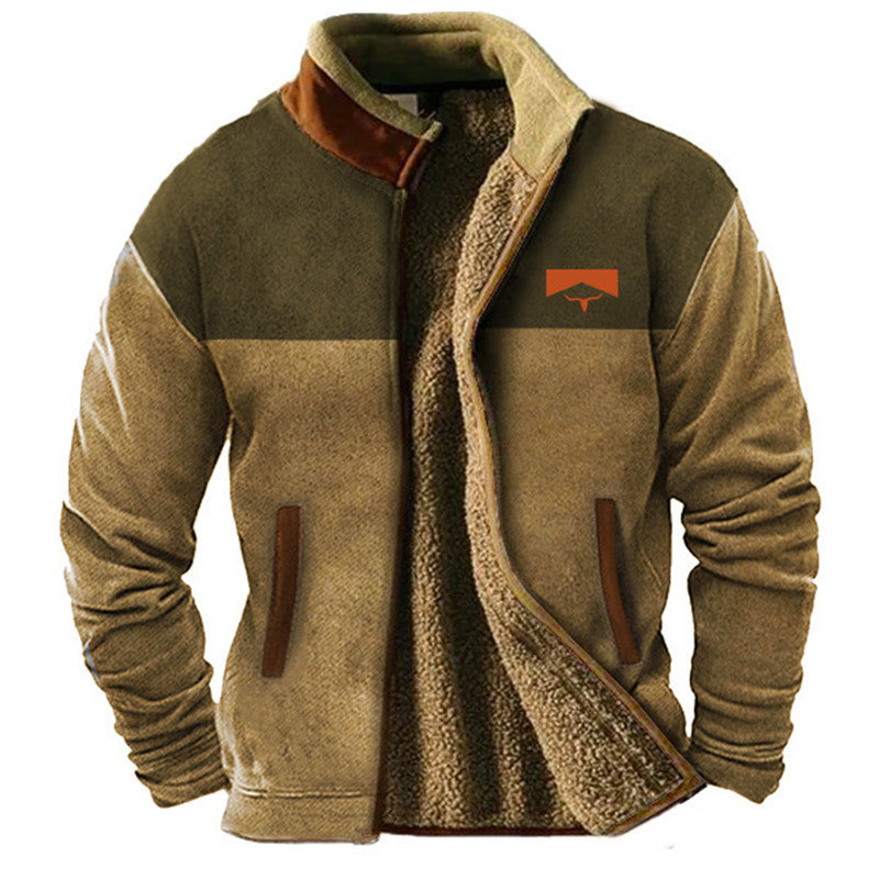 Mens Fleece Lined Jacket Southwestern Aztec Pattern