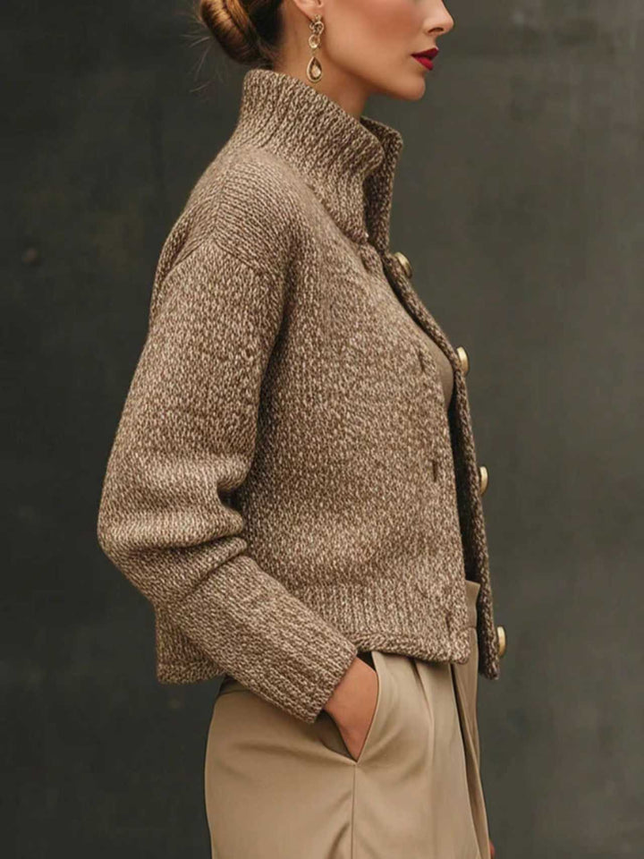 Womens Wool Blend Cropped Jacket Gold Button Cardigan