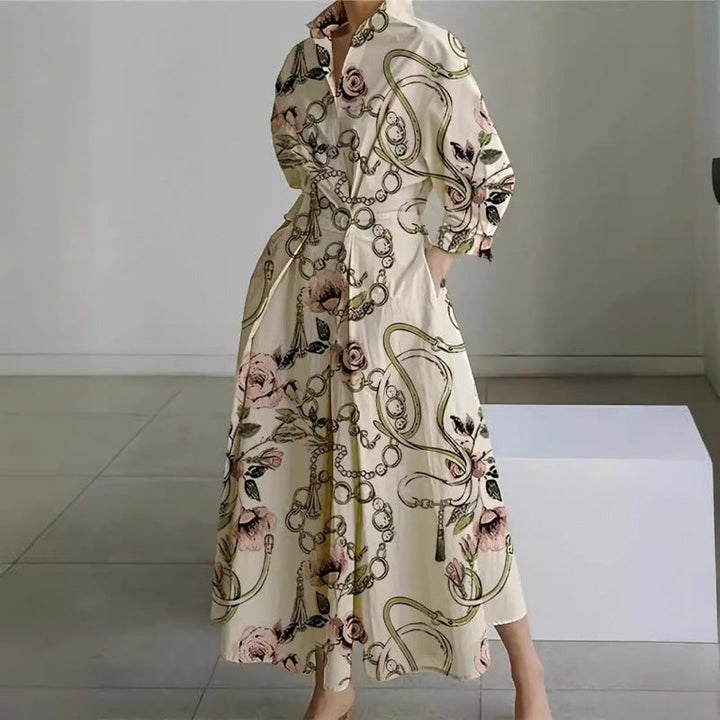 Wrap Collared Maxi Dress Elegant Womens
