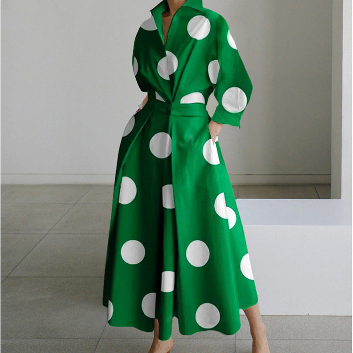 Wrap Collared Maxi Dress Elegant Womens