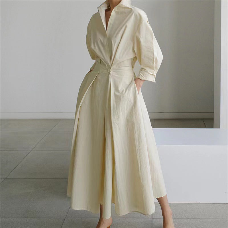 Wrap Collared Maxi Dress Elegant Womens