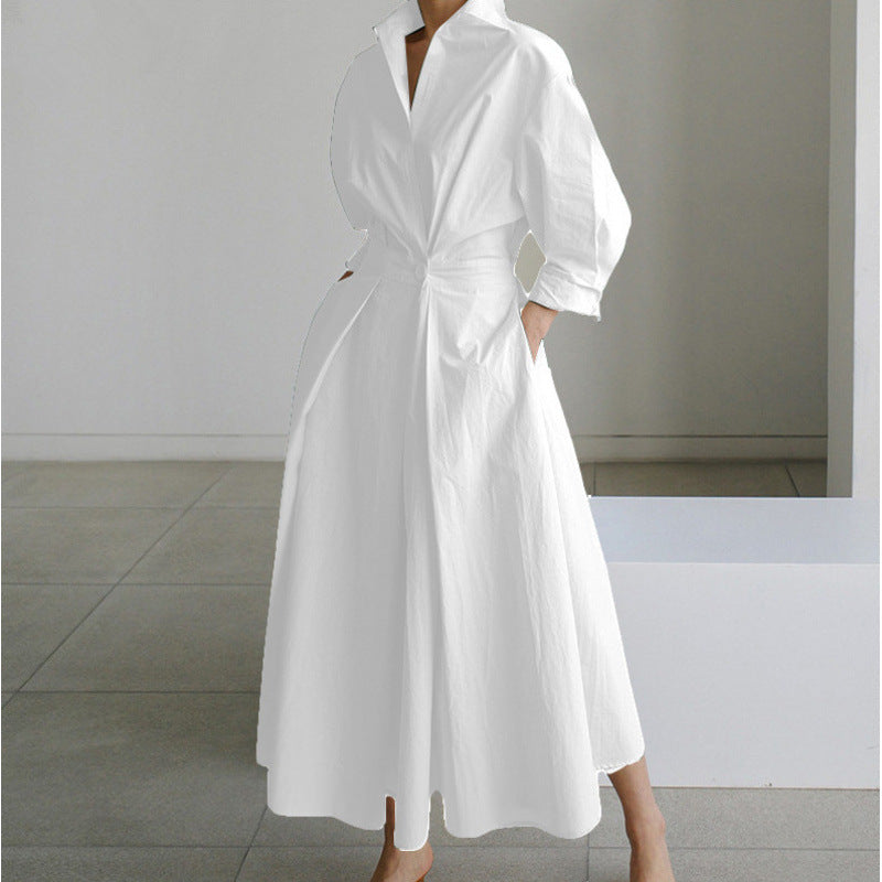 Wrap Collared Maxi Dress Elegant Womens