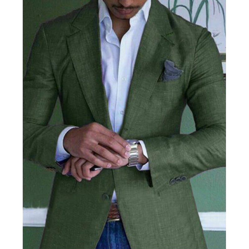 Mens Woven Blazer Notched Lapel Two Button Formal Jacket